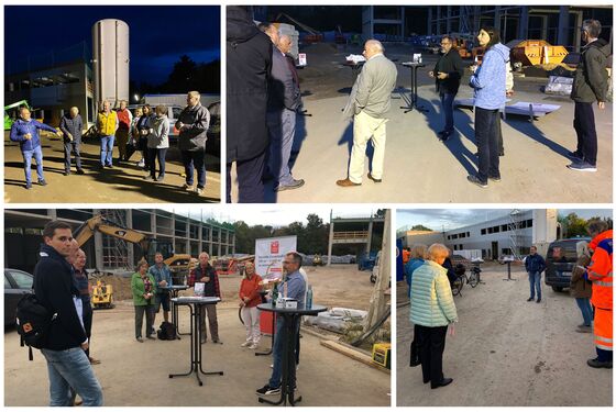 Collage mit vier Fotos der Fraktionen auf der Baustelle, die bei VarioPark zu Besuch waren